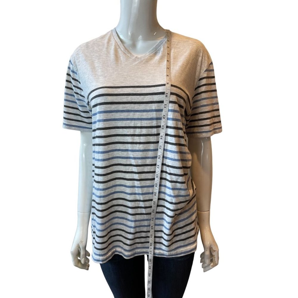 Mossimo Womens Striped V Neck T Shirt Short Sleeve Cotton Gray Blue Size Medium
